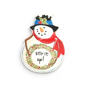 Cracker Barrel Snowman Spoon Rest in Red, Blue, Black